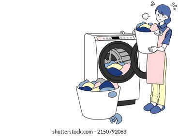 Clip Art Of Woman Fed Up With A Lot Of Laundry