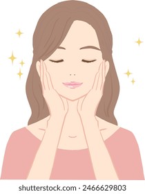 Clip art of woman feeling happy with skin care