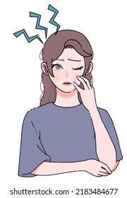 Clip art of woman with long hair suffering from poor health