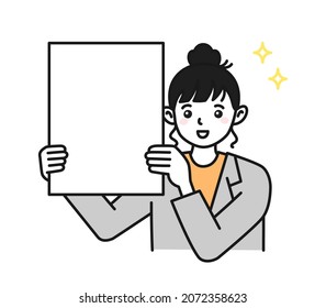 Clip art of a woman making a good announcement on a board
