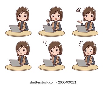 Clip art of a woman operating a computer