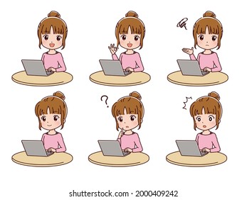 Clip art of a woman operating a computer