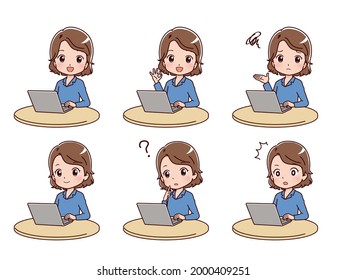 Clip art of a woman operating a computer