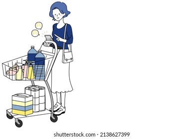 Clip art of woman paying with smartphone while shopping