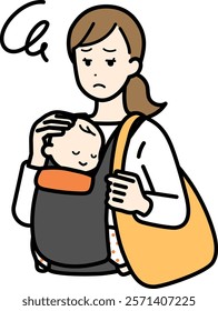 Clip art of woman raising child in trouble.
