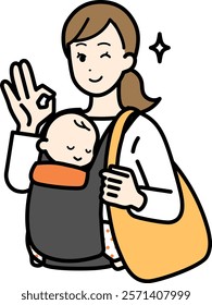 Clip art of woman raising child with smile.