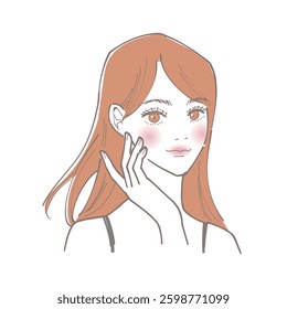 Clip art of woman smiling with hand on cheek