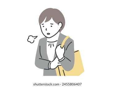 Clip art of woman in suit who sighs.