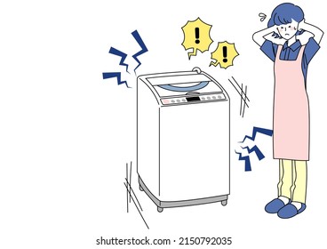 Clip Art Of Woman Troubled By Noise Of Washing Machine