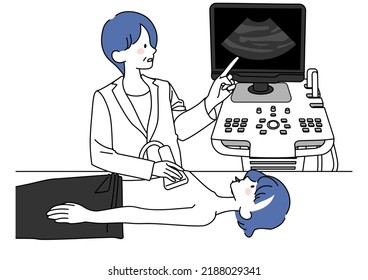 Clip art of woman undergoing ultrasound examination for breast cancer