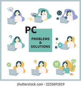 Clip art of woman using computer