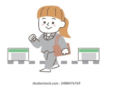 Clip art of woman walking one station