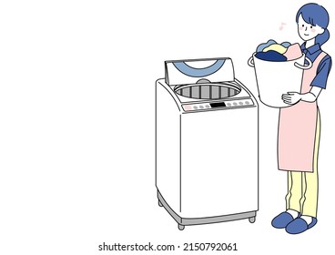 Clip art of woman washing clothes happily
