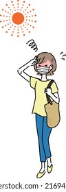 Clip art of a woman wearing a mask outdoors and looking hot