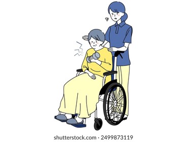 Clip art of woman in wheelchair pushing herself too hard with dumbbell exercise