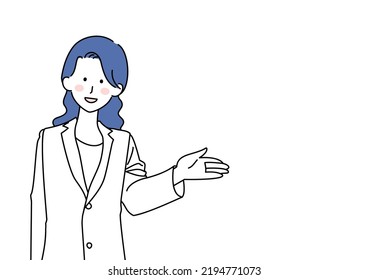 Clip art of woman in white coat giving a tour