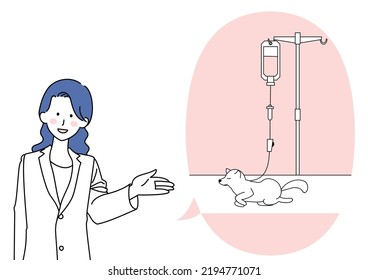 Clip art of a woman in white guiding an intravenous drip for a pet