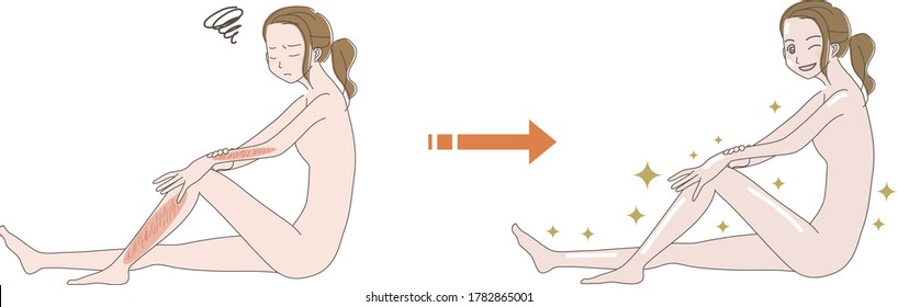 Clip art of a woman who is bothered by a razor wound and a woman with a clean skin without a wound