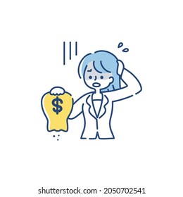 Clip art of woman who is sad because she can't save money(Dollar)