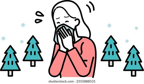 Clip art of woman who is troubled by pollen.