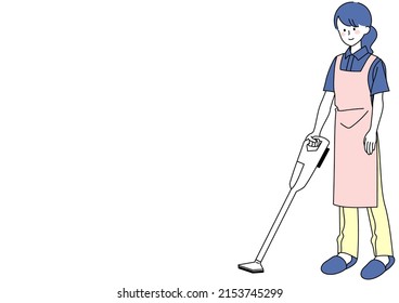 Clip art of woman who vacuum cleaner a simple stick vacuum cleaner