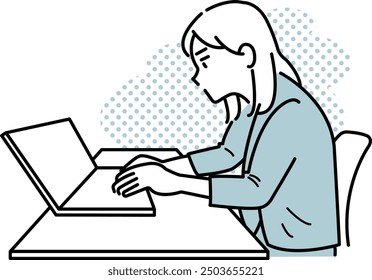 Clip art of woman working at desk with hunchback.