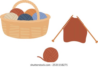 Clip art of woolen yarn and knitting