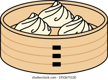 Clip art of xiao long bao in a steamer basket