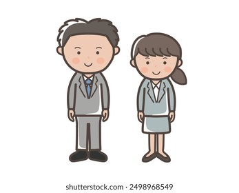 Clip art of young male and female businessmen and women in the style of recruit suits