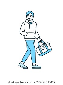Clip art of a young man enjoying a holiday outing in casual attire.