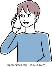 Clip art of young man holding a cellular phone