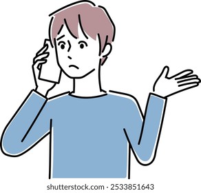 Clip art of young man holding a cellular phone