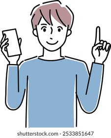 Clip art of young man holding a cellular phone