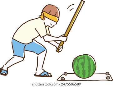 Clip art of young man playing with watermelon