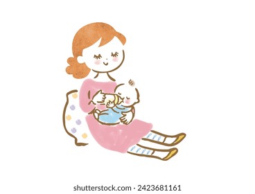 Clip art of a young mother feeding her baby