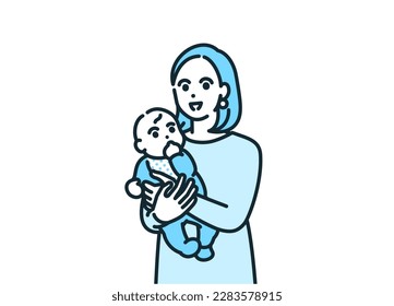 Clip art of a young mother holding her baby.
