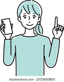 Clip art of young woman holding a cellular phone