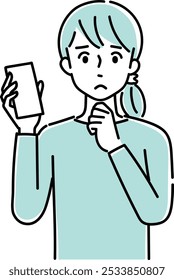 Clip art of young woman holding a cellular phone