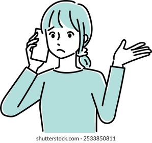 Clip art of young woman holding a cellular phone