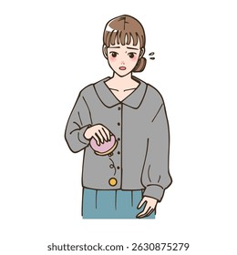 Clip art of a young woman running out of money in cartoon style