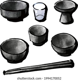 Clip art:memorial service for the dead.Empty Plates.color illustration set