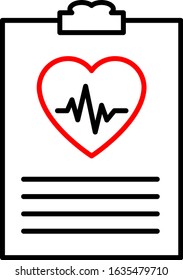 Clip Board With Hospital Documents. Medical Insurance Forms. Doctor Paperwork. Hospital Documents With Heartbeat Icon. Illustration In Flat Style.