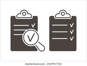 Clip board icon. Check form sheet sign. Clipboard checklist. Quality Control stroke. Vector stock illustration