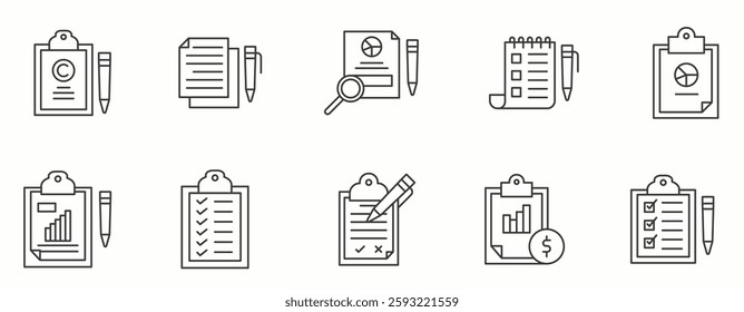 Clip Board line Icon Set. Pictogram, clip, object, office, paperwork . Vector Illustration