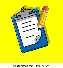 Clip board, paper and pencil cartoon icon vector illustration