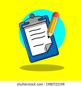 Clip board, paper and pencil cartoon icon vector illustration