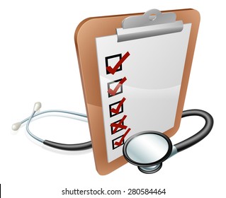 Clip Board and Stethoscope conceptual illustration. Could relate to medical test results, hospital administration, feedback or similar