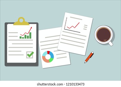 clip boards and document paper on the table  with a cup of coffee, top view