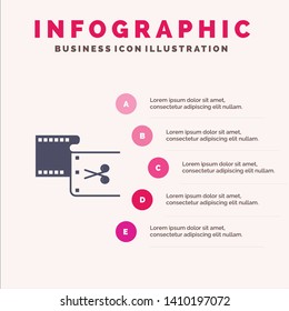 Clip, Cut, Edit, Editing, Movie Solid Icon Infographics 5 Steps Presentation Background