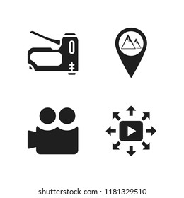 clip icon. 4 clip vector icons set. mountains pin, staple gun and video player icons for web and design about clip theme